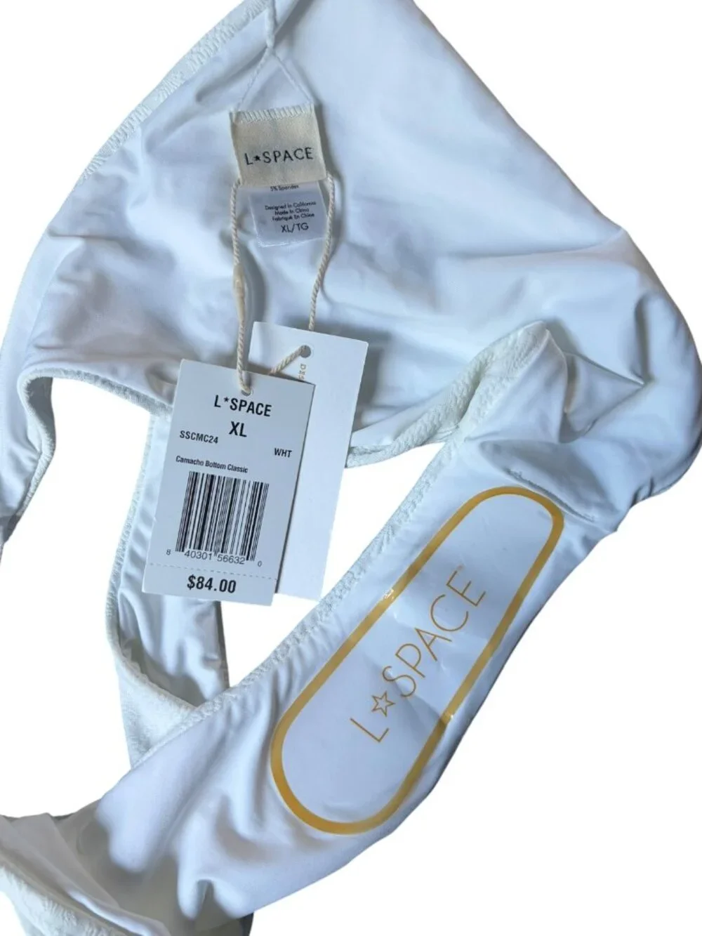 L*Space Camacho Classic Bikini Bottoms White Shell Texture Size XL NWT Beach